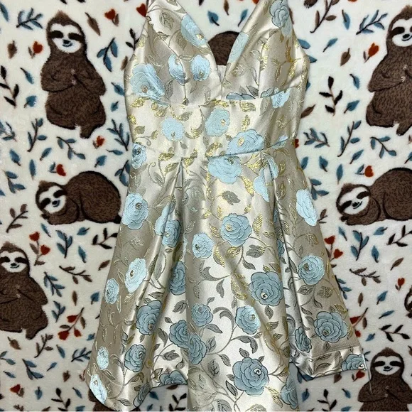 B Darlin | Dresses | B Darlin Juniors Metallic Floral Jacquard Fit Flare  Dress Beige Size 34 | Poshmark